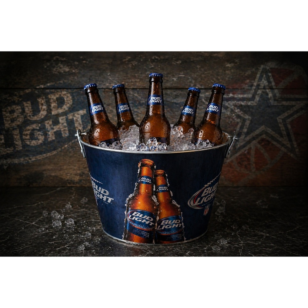 Bud Light Metal Beer Bucket Galvanized Ice Pail Blue Barware Man Cave 9‎ Inch